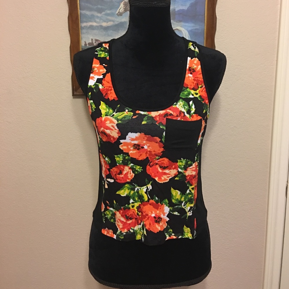 ❤️ 2 for $10 - Black/Orange Flower Tank Top